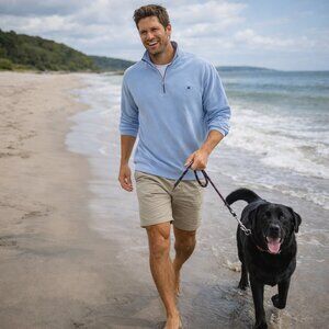 The Black Dog Men's Light Blue Quarter-Zip Sweater, Size Medium